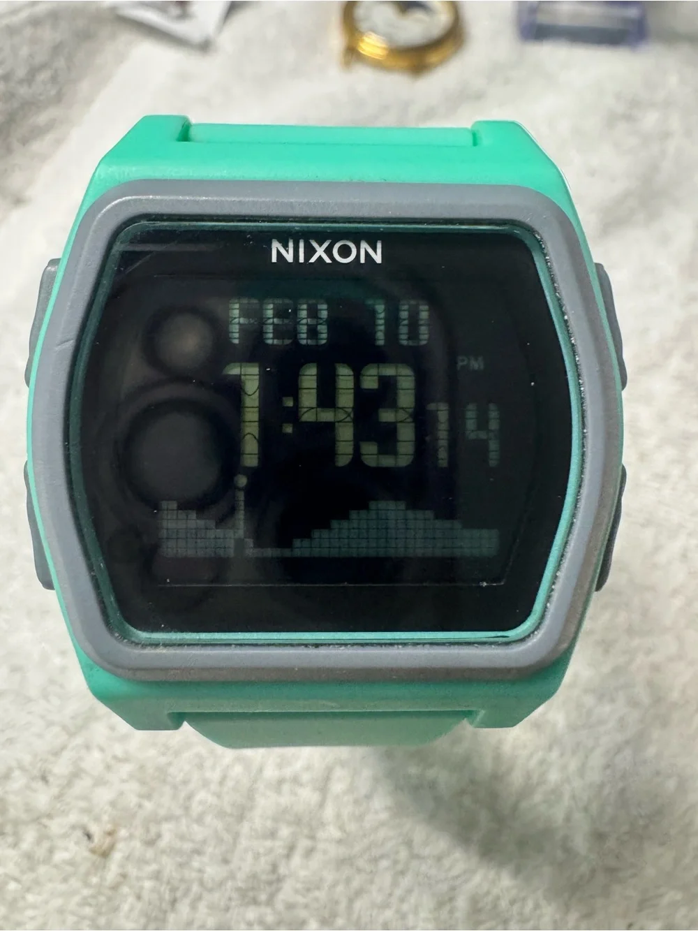 Nixon Digital Surf Watch — Teal and Gray